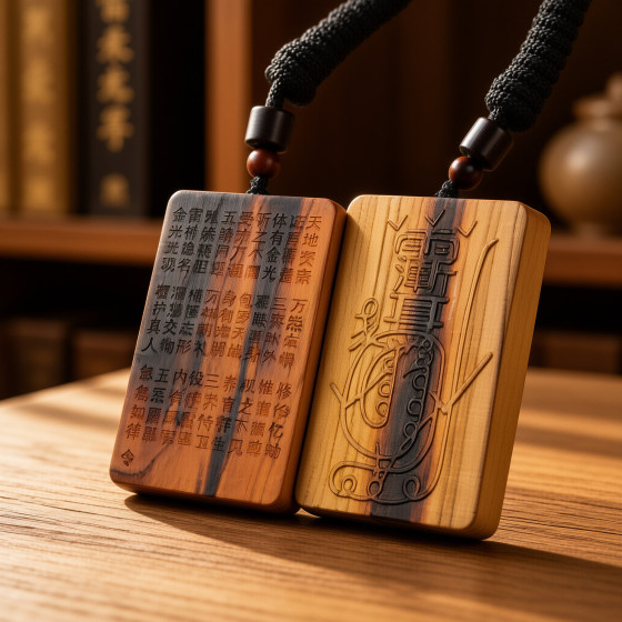SERYU Carved Peach Wood Pendant – Dark Grain